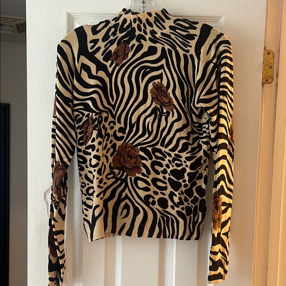 Cache Black and Tan Graphic Fitted Sweater